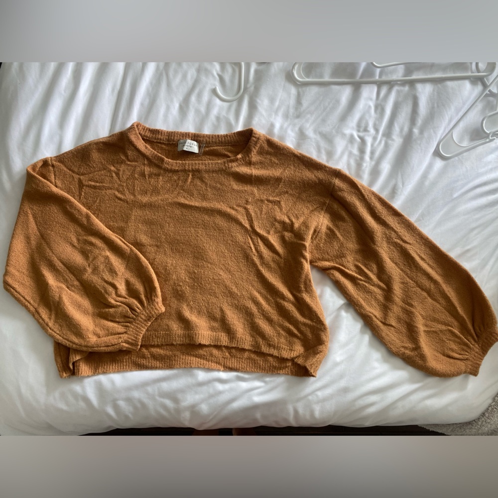 Mustard Brown Soft Sweater with puffy sleeve details